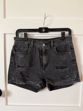 American Eagle High-Rise Distressed Black Mom Shorts